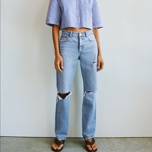 Zara Ripped 90s High Waist Straight Leg Jeans